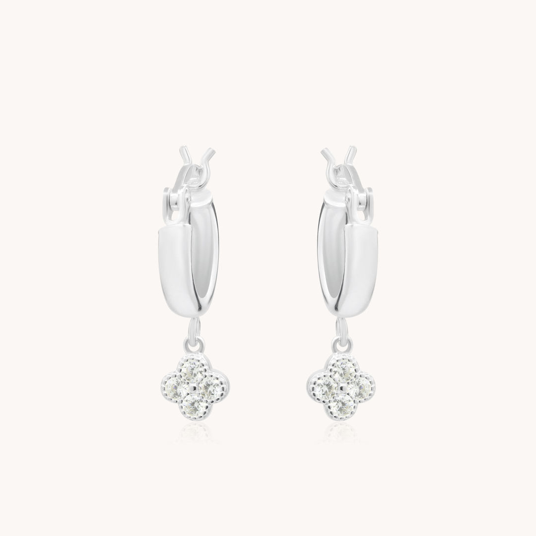 Sterling Silver Crystal Clover Huggie Hoops