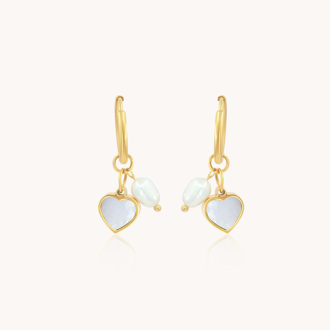 Heart & Pearl Huggie Hoops, Gold