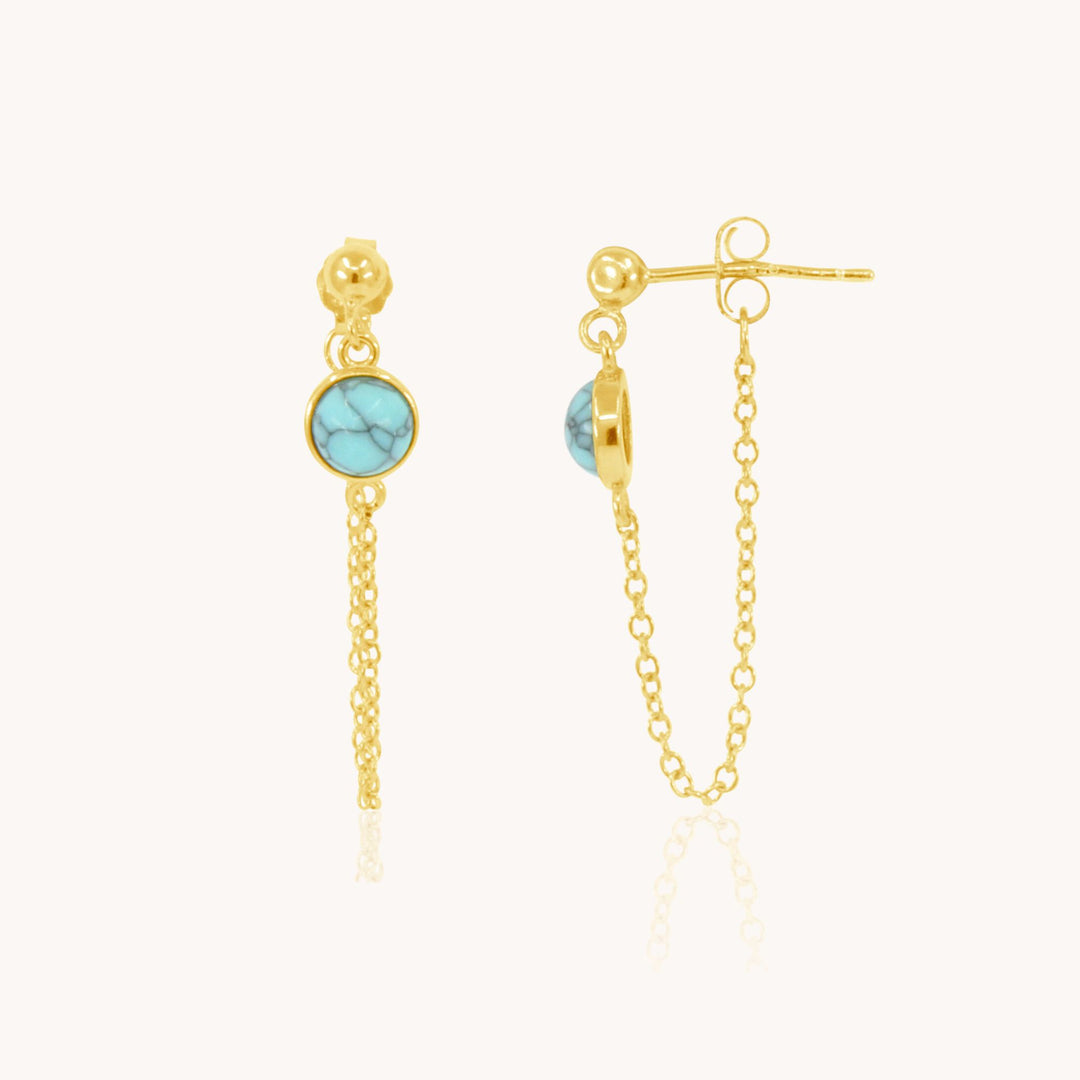Sterling Silver Turquoise Chain Studs, Gold