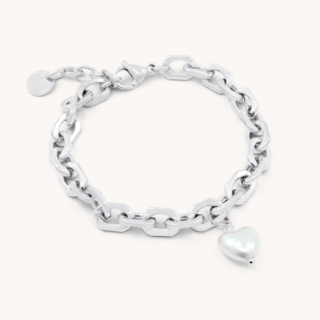 Pearl Heart Bracelet, Silver