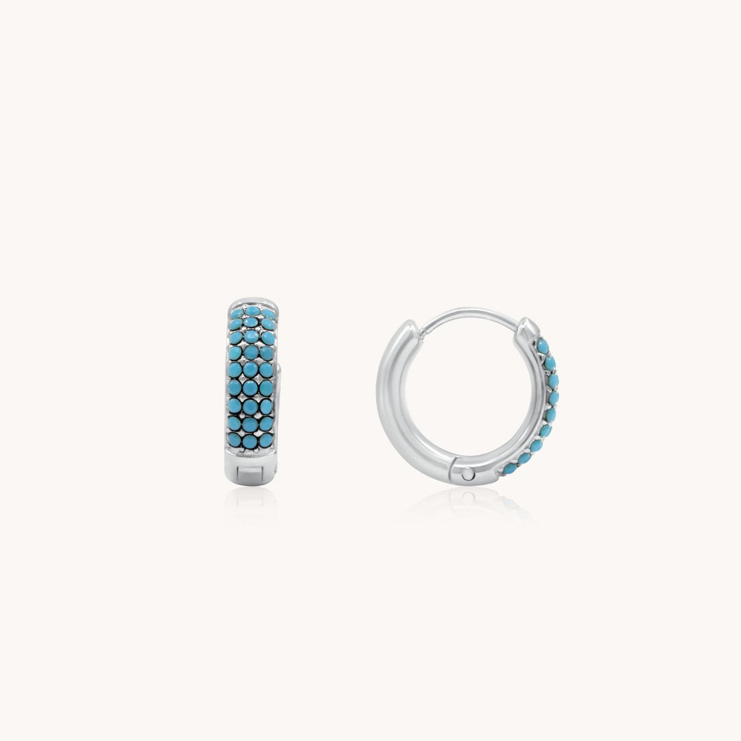 Turquoise Huggie Hoops, Silver