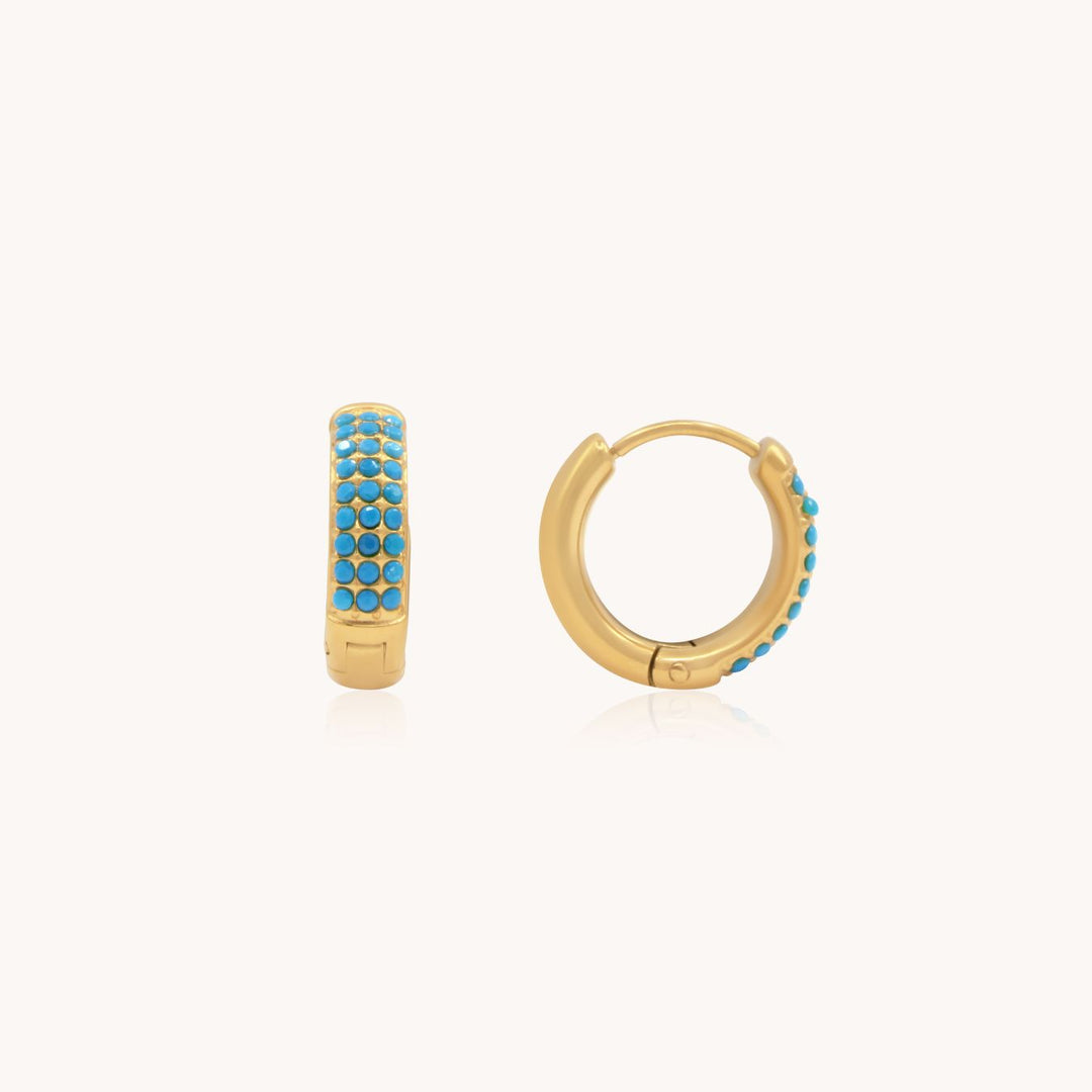 Turquoise Huggie Hoops, Gold