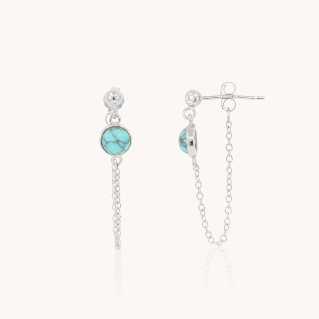 Sterling Silver Turquoise Chain Studs, Silver