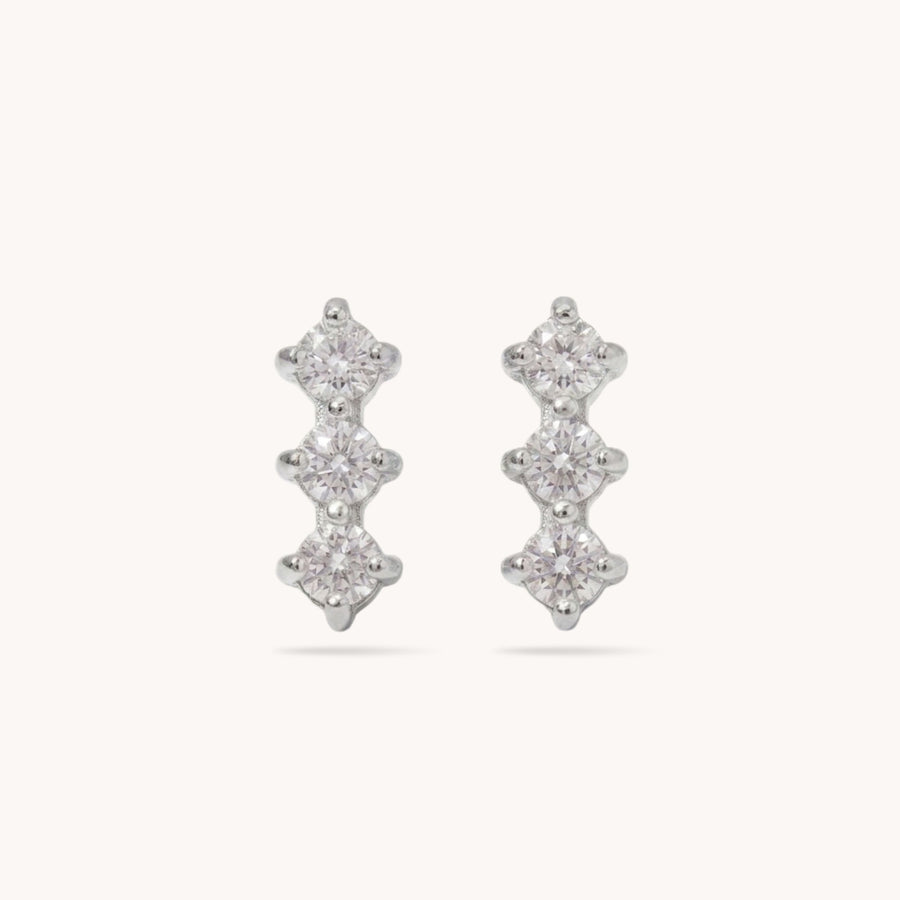 Triple Crystal Stud Earrings in Silver