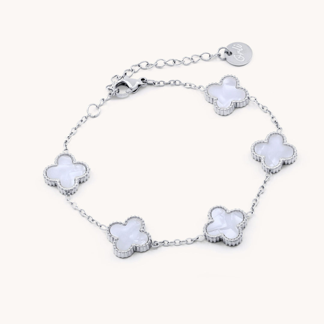 White Multi Clover Bracelet, Silver