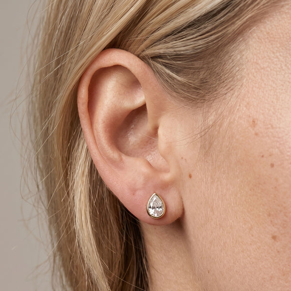 Pear Cut Crystal Stud Earrings in Gold