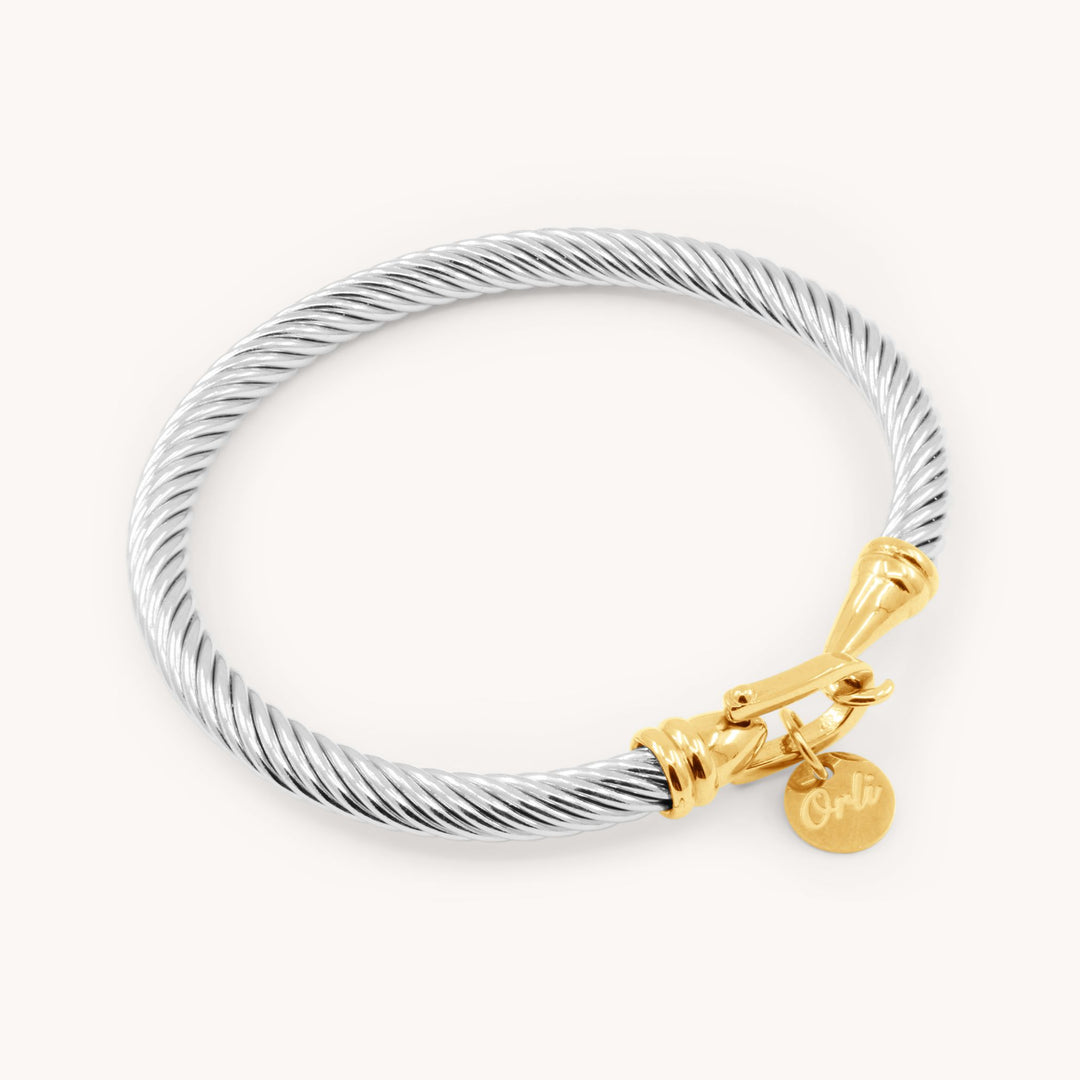 Twist Lock Bangle, Silver & Gold