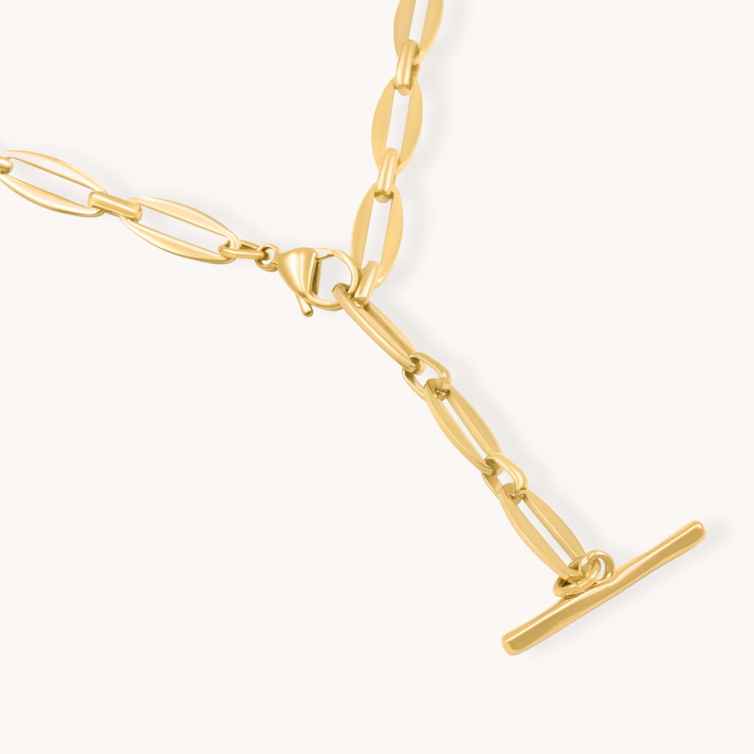 Adjustable Long Link Toggle Charm Necklace, Gold