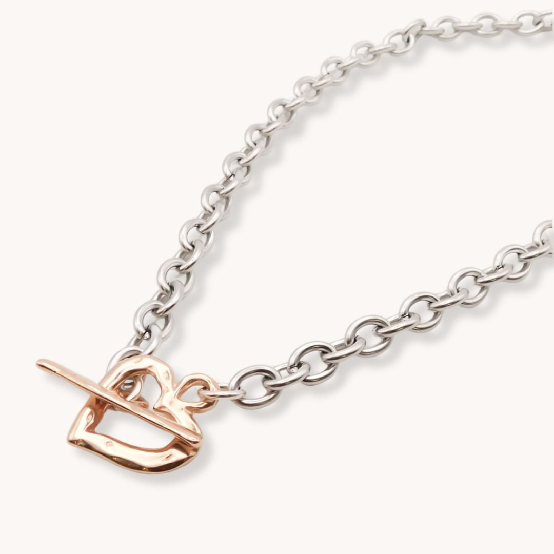 Hammered Heart T-Bar Necklace, Silver Rose Gold – Orli Jewellery
