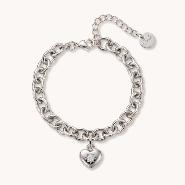 Birthstone Heart Chunky Bracelet in Silver