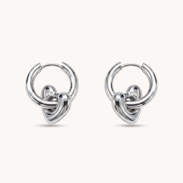 Bubble Heart Huggie Hoops in Silver