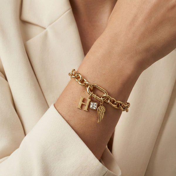 Chunky Chain Charm Connector Bracelet in Gold