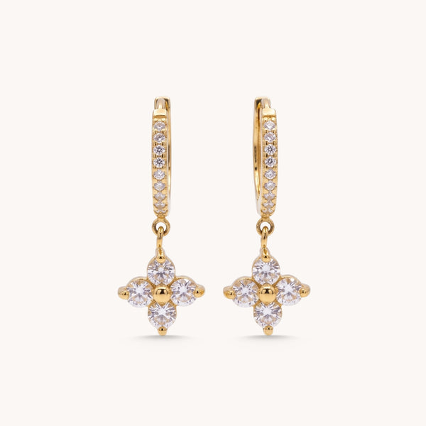 Crystal Clover Pavé Huggie Hoop Earrings in Gold
