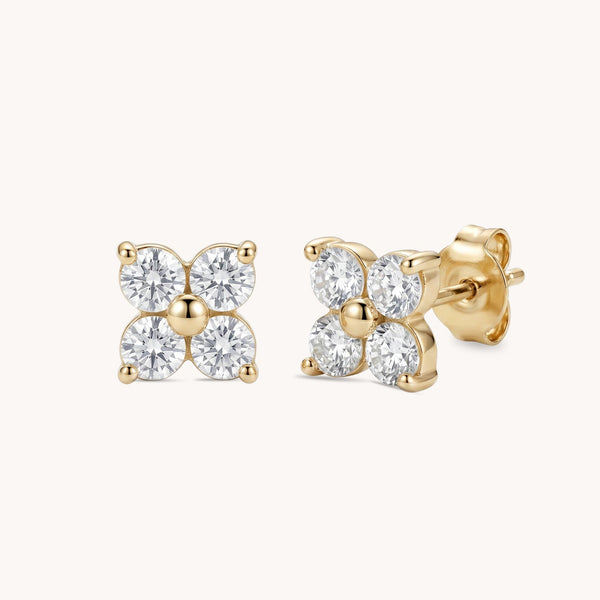 Crystal Clover Stud Earrings in Gold