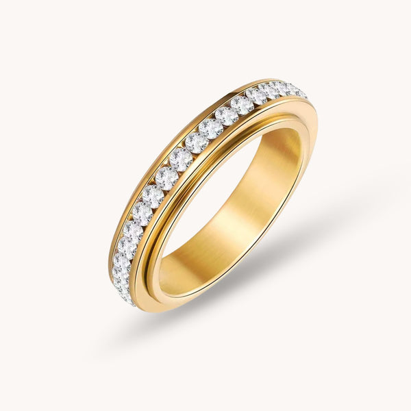 Crystal Halo Spinner Ring in Gold