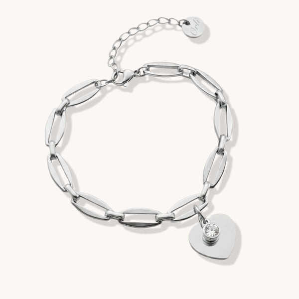 Classic Heart & Birthstone Long Link Bracelet in Silver