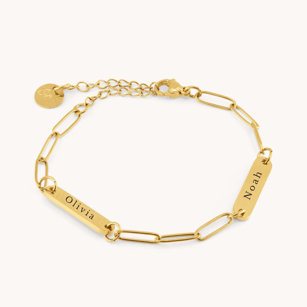 Paperclip Chain Double Name Bracelet in Gold