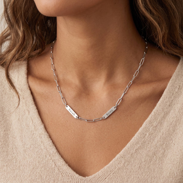 Paperclip Chain Double Name Necklace in Silver