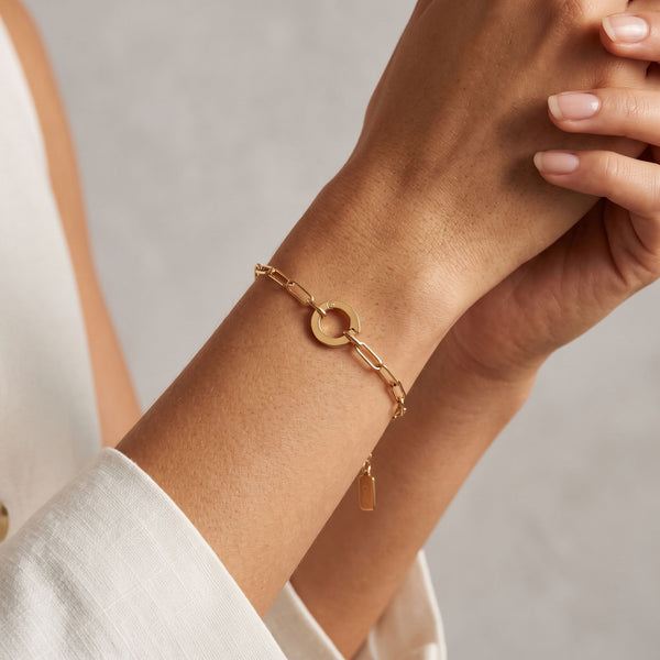 Paperclip Chain Charm Connector Bracelet in Gold