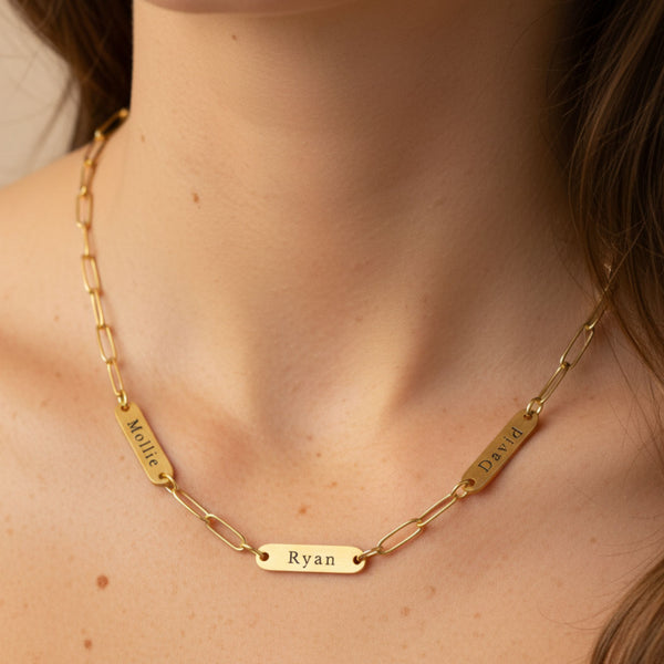 Paperclip Chain Multi Name Necklace in Gold