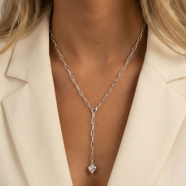 Sterling Silver Adjustable Paperclip Mia Heart Necklace
