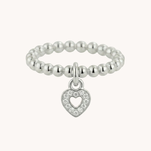 Sterling Silver Olivia Crystal Heart Beads Ring