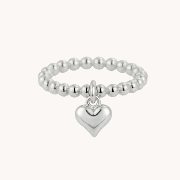 Sterling Silver Mia Heart Beads Ring