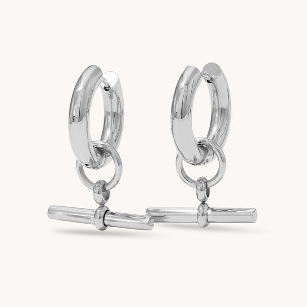 T-Bar Hoop Earrings, Silver