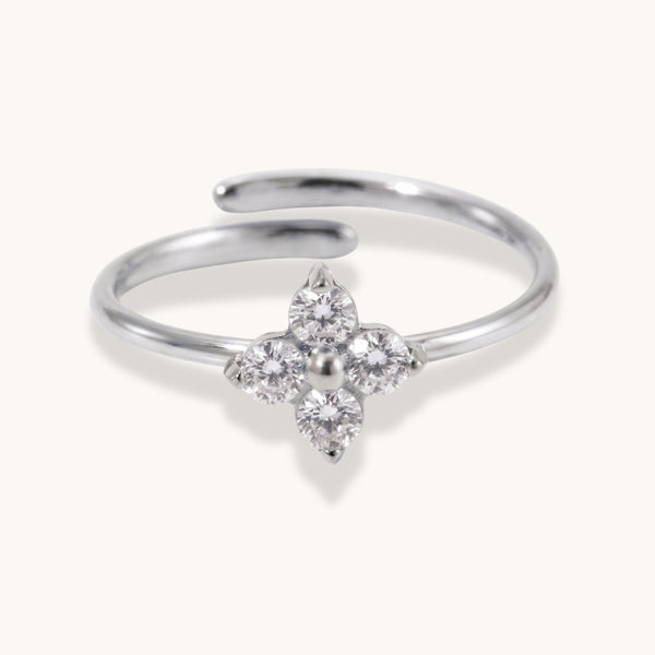 Crystal Clover Ring in Silver