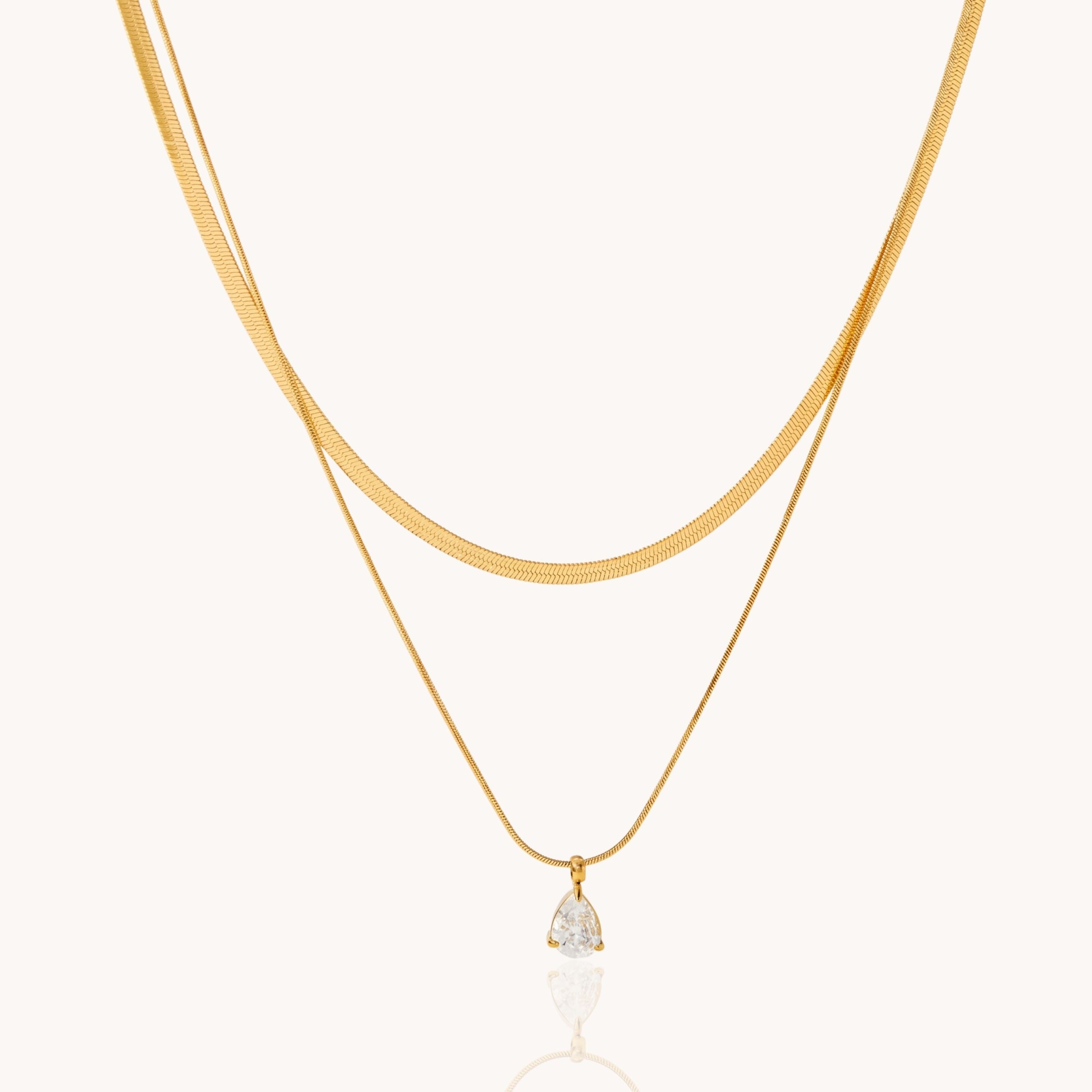 Layered Crystal Drop Necklace in Gold