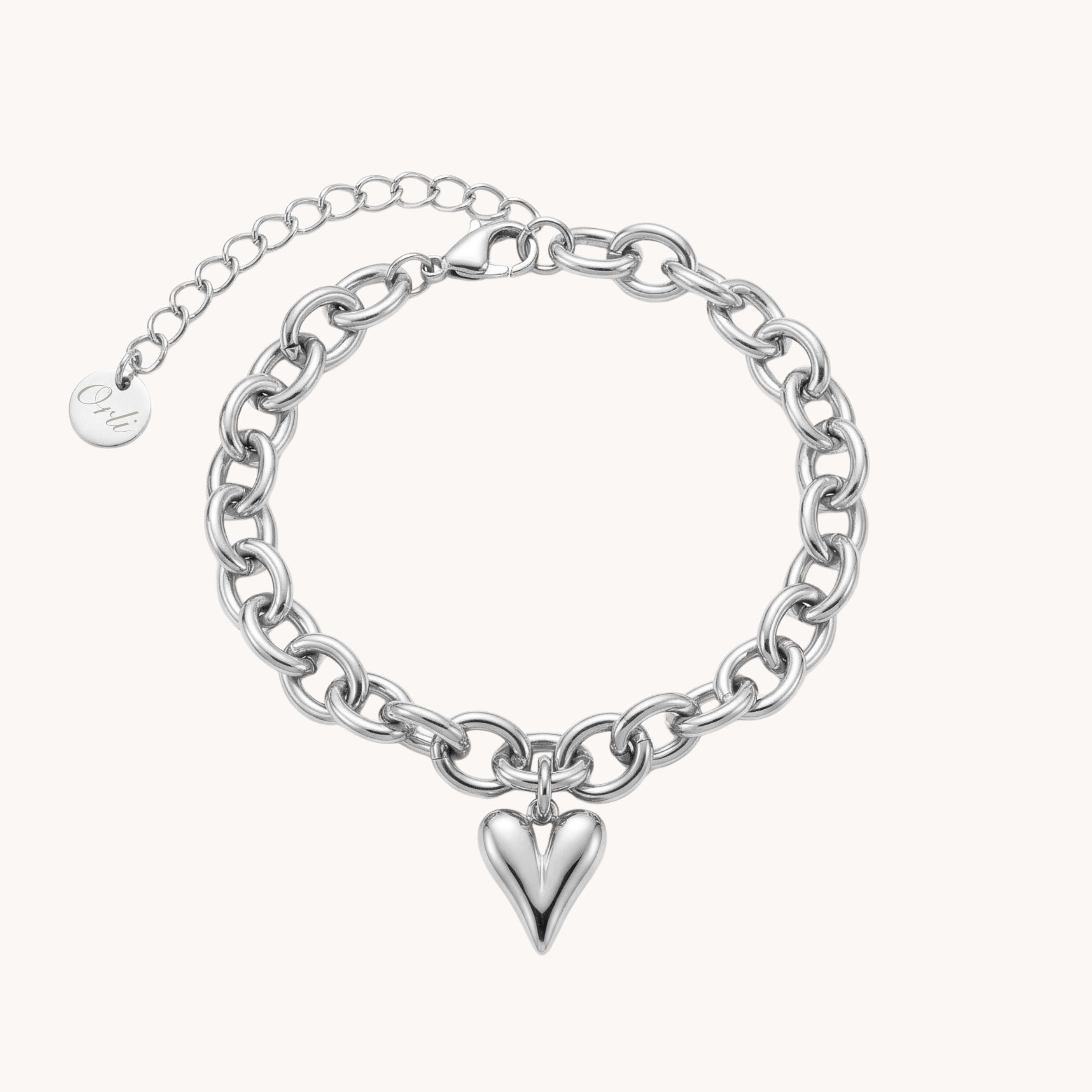 Celine Heart Chunky Bracelet, Silver