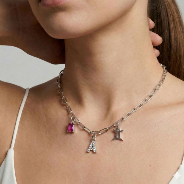 Personalised Paperclip Chain Charm Necklace in Silver