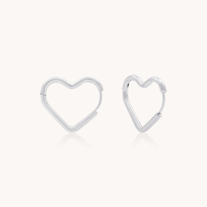 Heart Huggie Hoops, Silver