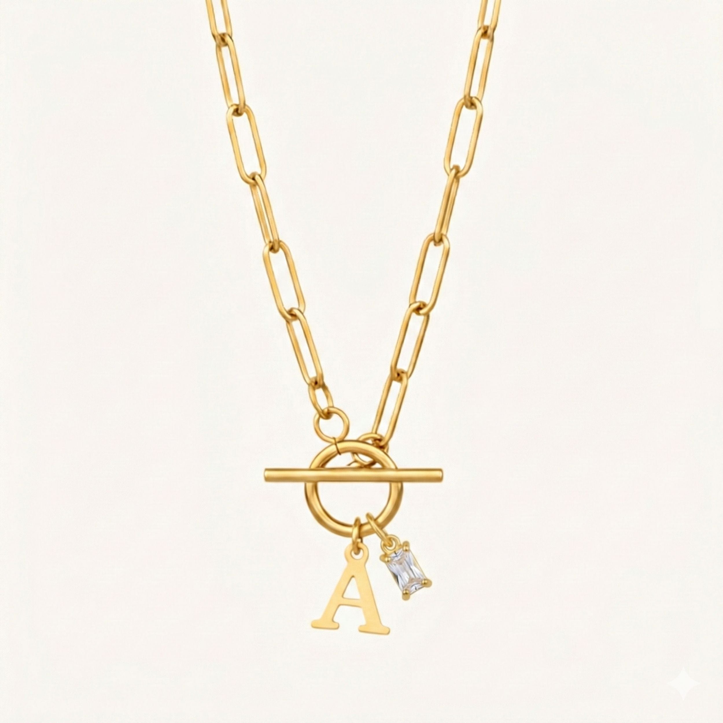 Gracie Initial & Birthstone T-Bar Necklace in Gold