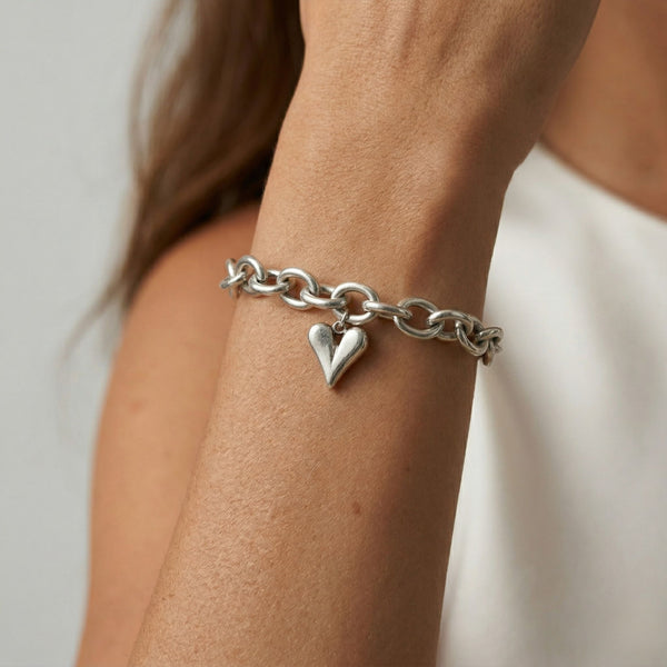 Celine Heart Chunky Bracelet, Silver