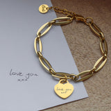 Handwritten Engravables- Classic Heart Long Link Bracelet, Gold