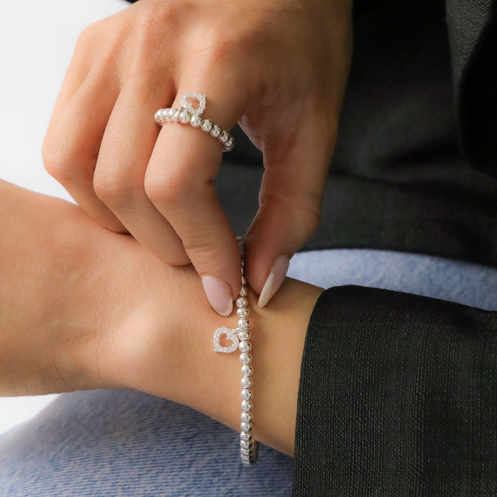 Sterling Silver Olivia Crystal Heart Beads Bracelet