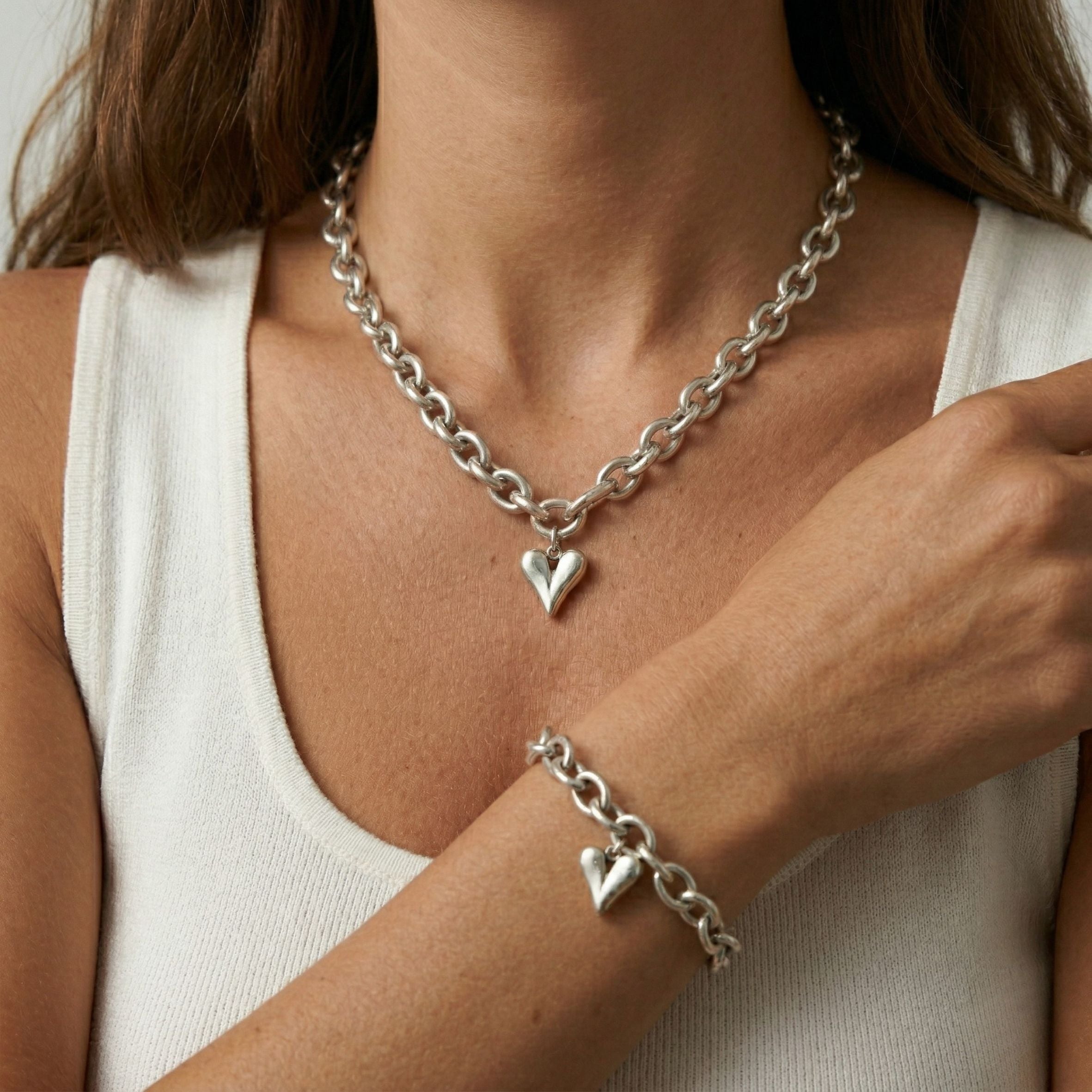 Celine Heart Chunky Bracelet, Silver