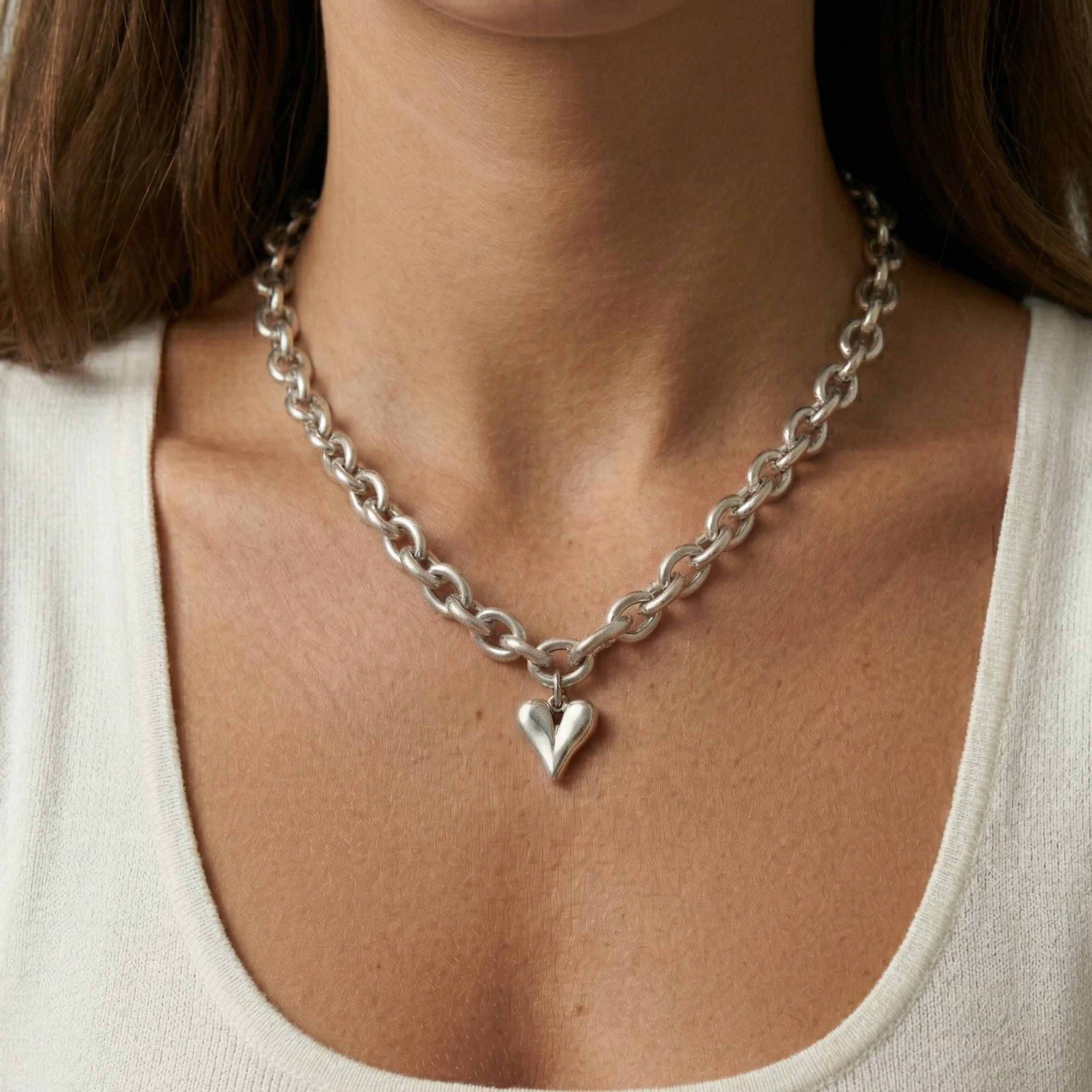 Celine Heart Chunky Necklace in Silver