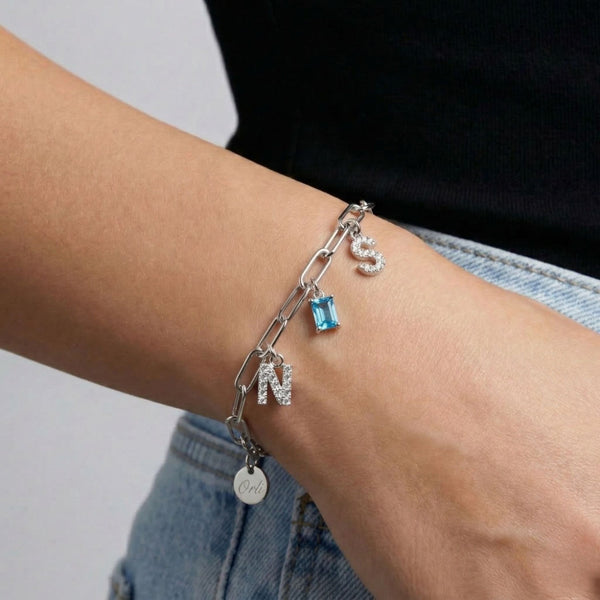 Personalised Paperclip Chain Charm Bracelet in Silver