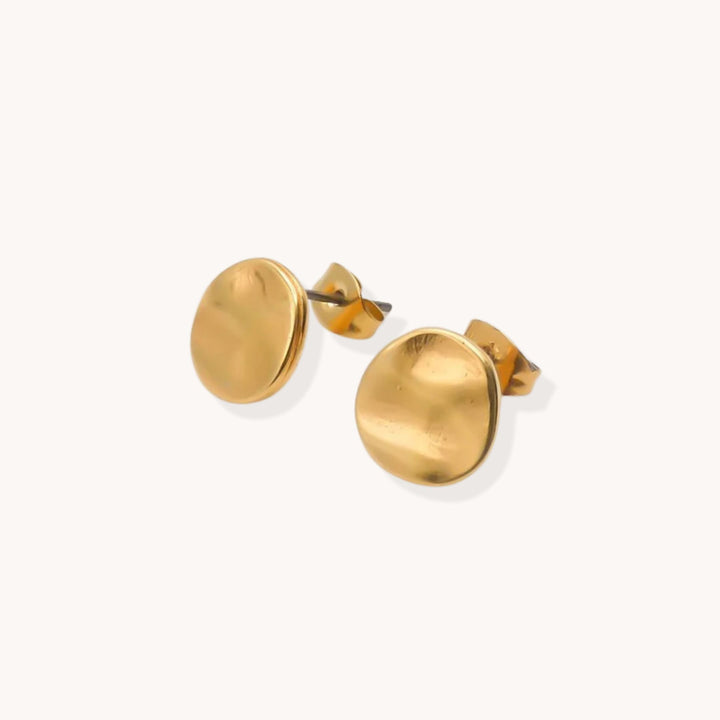 Hammered Disc Stud Earrings, Gold