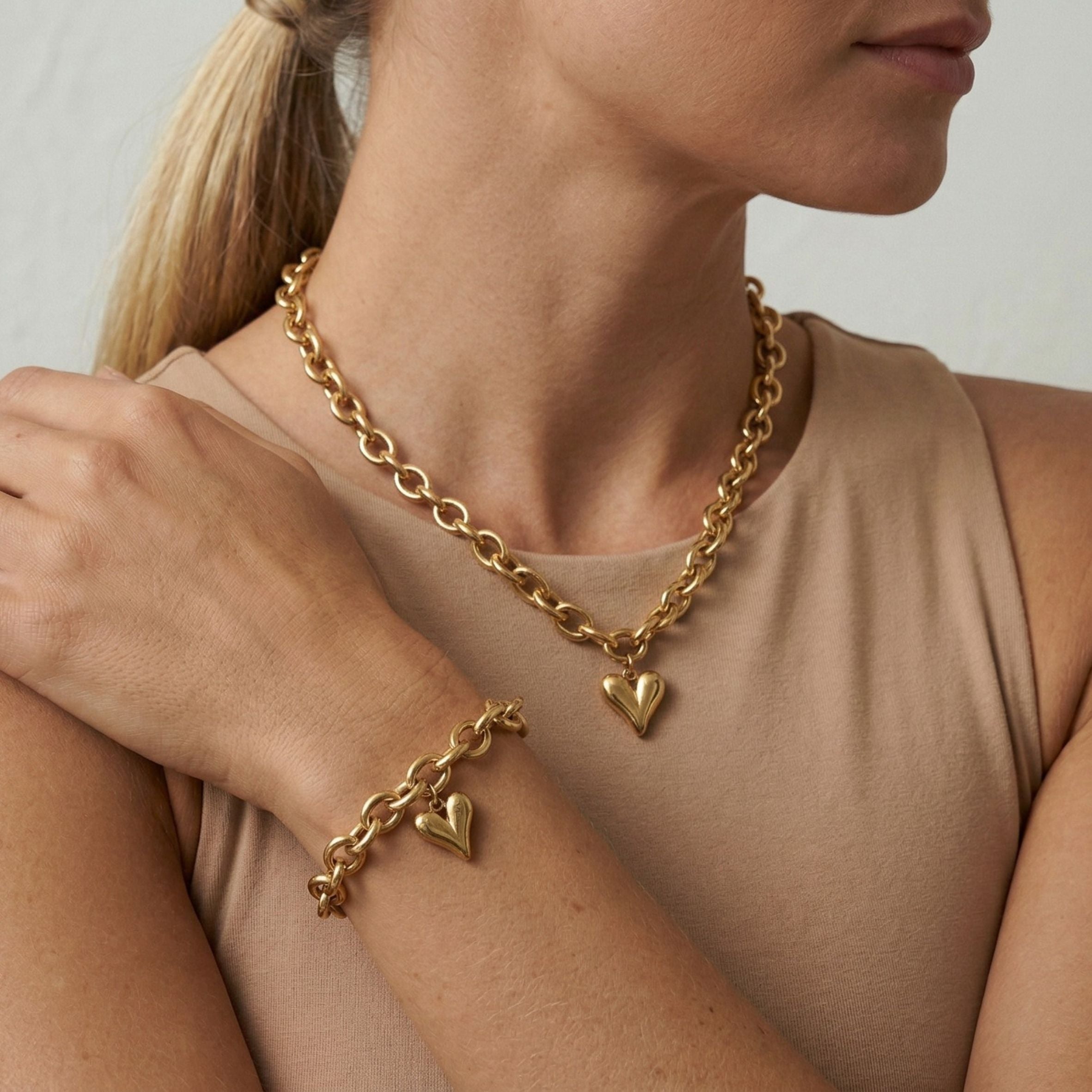 Celine Heart Chunky Bracelet in Gold