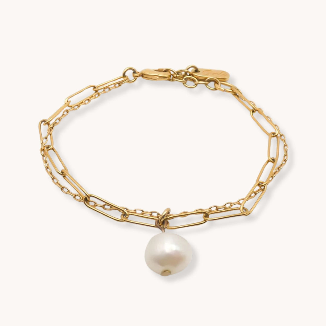 Double Chain Pearl Bracelet, Gold