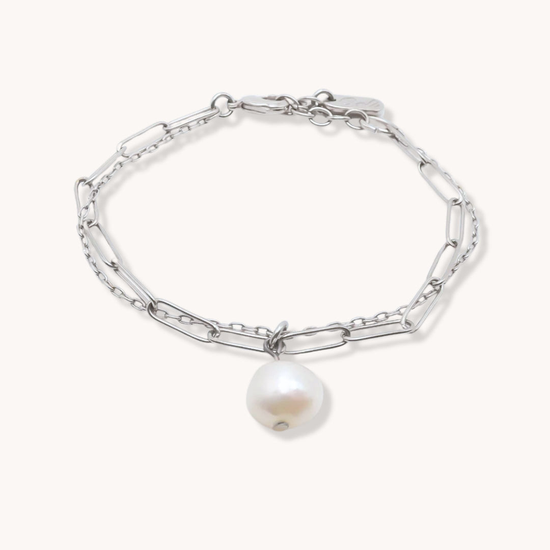 Double Chain Pearl Bracelet, Silver