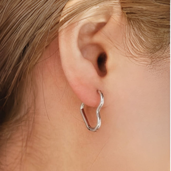 Heart Huggie Hoops, Silver