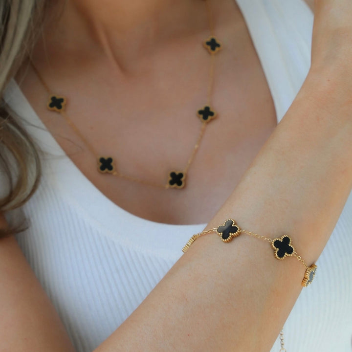 Black Multi Clover Bracelet, Gold