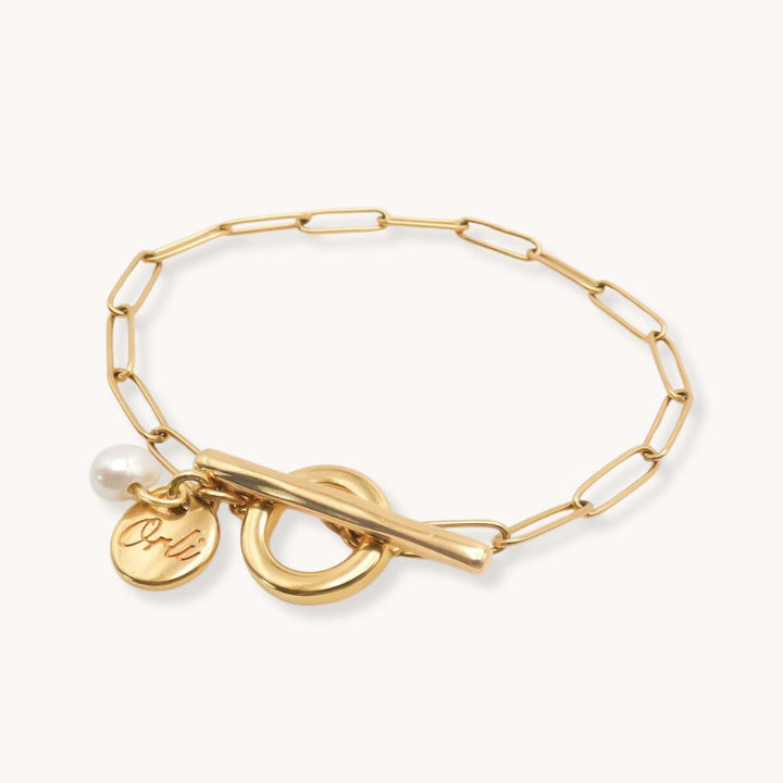 Gracie Pearl T-Bar Bracelet, Gold