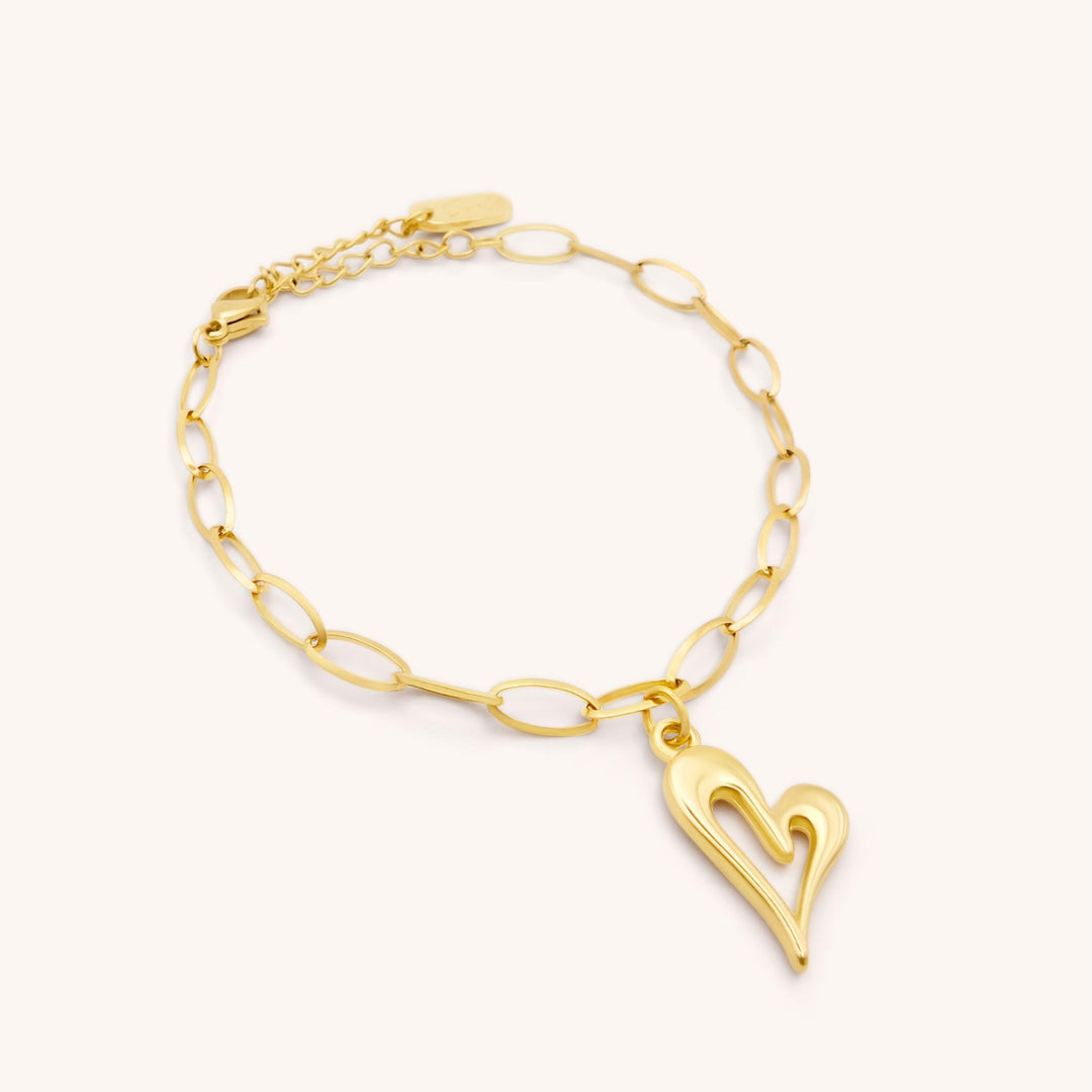 Curved Heart Charm Bracelet, Gold