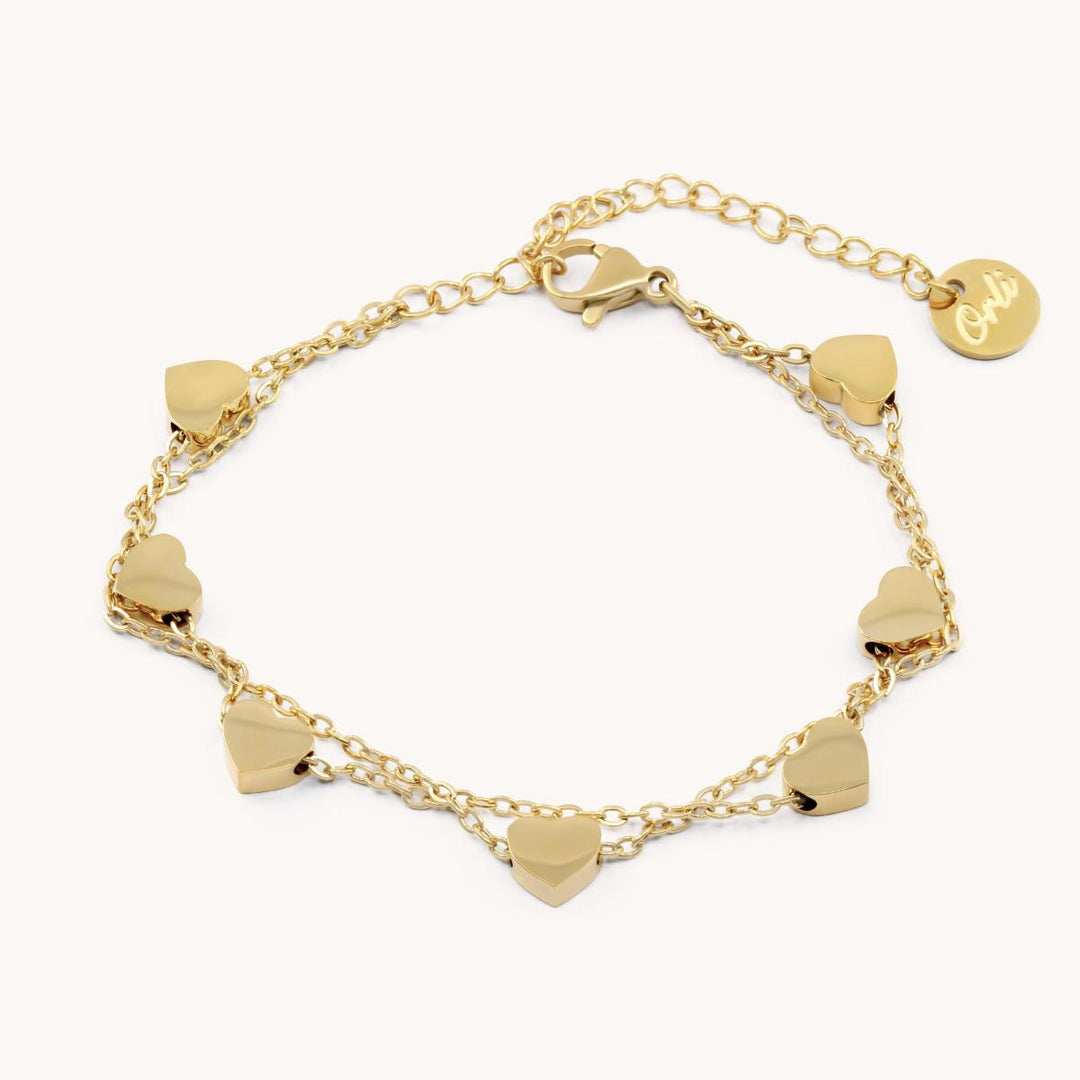 Layered Heart Charm Bracelet, Gold