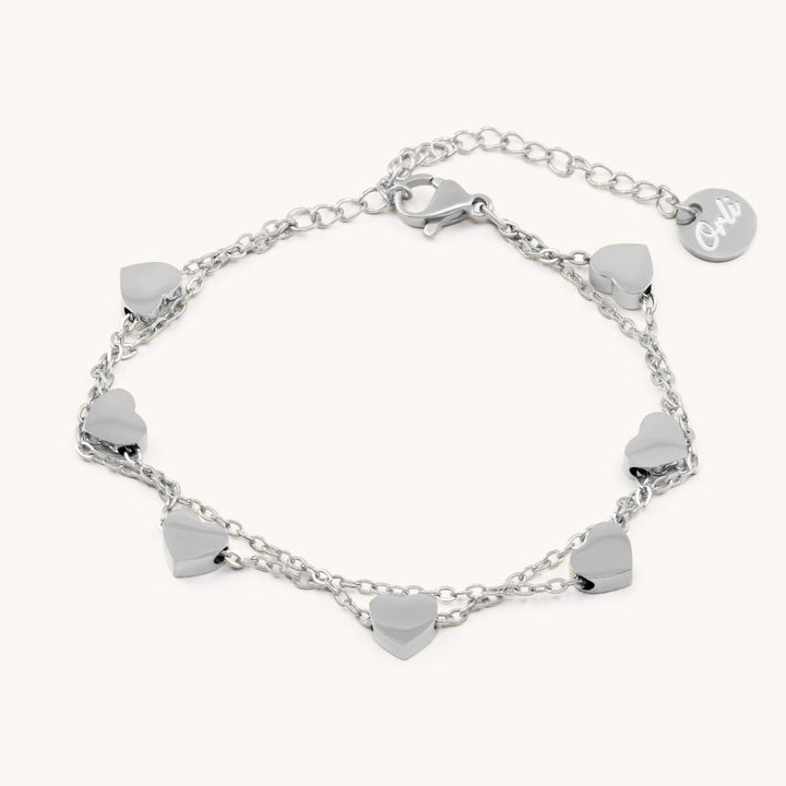 Layered Heart Charm Bracelet, Silver